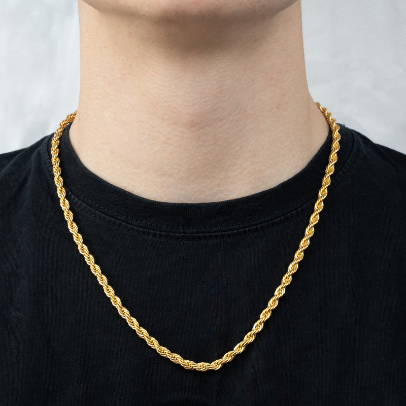 Rope halskæde 5mm 18K Guldbelagt model 1