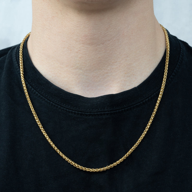 Wheat 3mm halskæde 18K Guldbelagt model 1